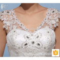 Blanco nupcial de encaje tapa manga vestido de fiesta Princesa vestido de novia